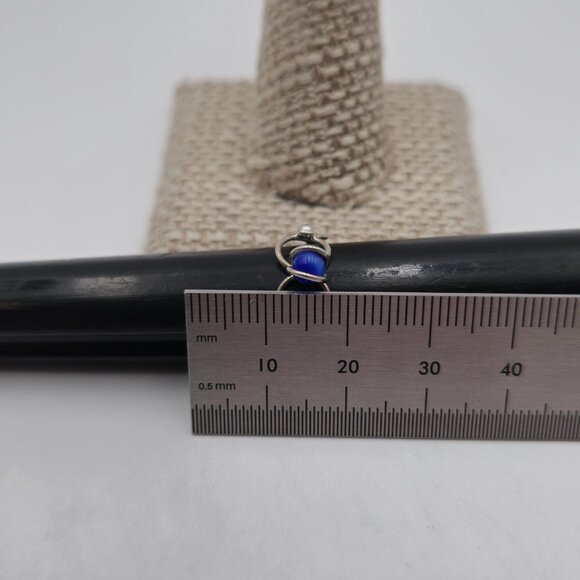 Size 5 Sterling Silver Handmade Blue Cat's Eye Stone Toe Ring A2881 - Picture 6 of 7